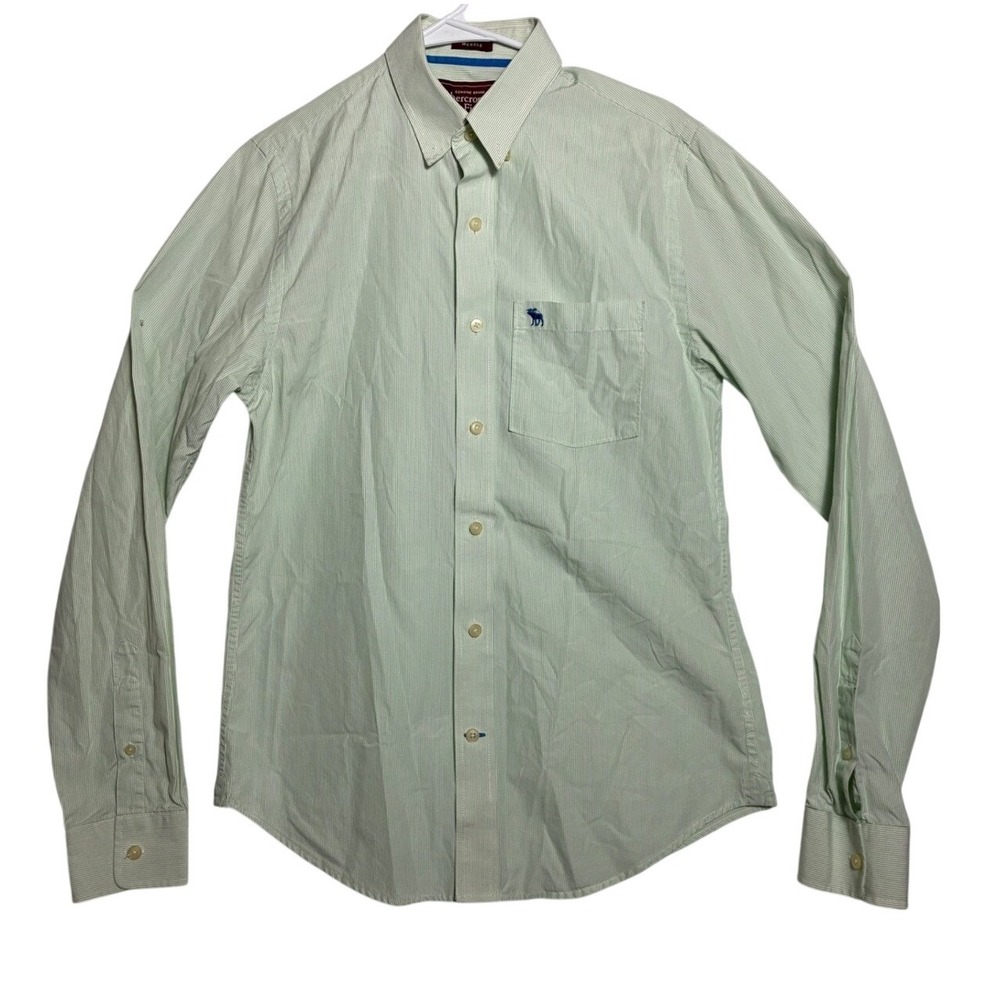Abercrombie & Fitch Mens Muscle Fit Button Down Shirt Green Stripe Medium